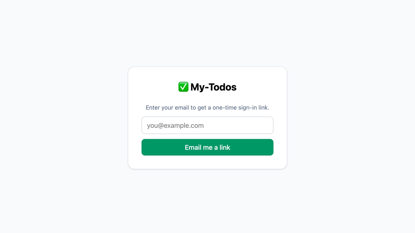 My-Todos sign-in card: enter your email to get a one-time sign-in link.
